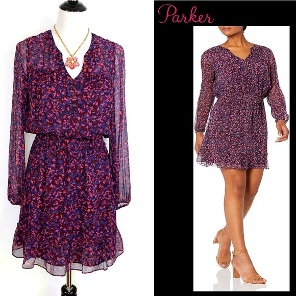 Parker Dresses & Skirts - New Parker Atticus Silk Long Sleeve Smocked Waist Romantic Fairy Dress Sz S